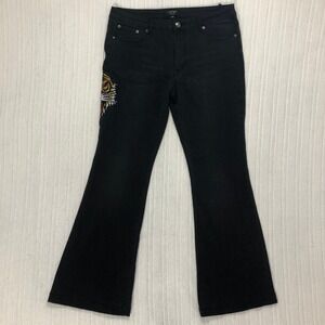 Ed Hardy Black Tiger Embroidered Flare Jeans Y2K Logo WEHD8400-1 Mens 32